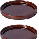 Ceramic Plant Saucer 7 Inch, 2 Pack Round Plant Trays for Indoors/Outdoors, Flower Pot Saucers for Holding Water Drips and Soil, Ceramic Drainage Tray for Plant Pot (Reactive Glaze Brown)