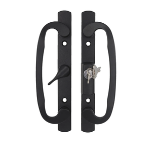 Sliding Glass Patio Door Handle Replacement Set, Zinc Diecast, Fits 1-3/8" to 2-1/4" Thick Doors, 3-15/16inch(10cm) Hole Spacing Keyed (Centered, Black)