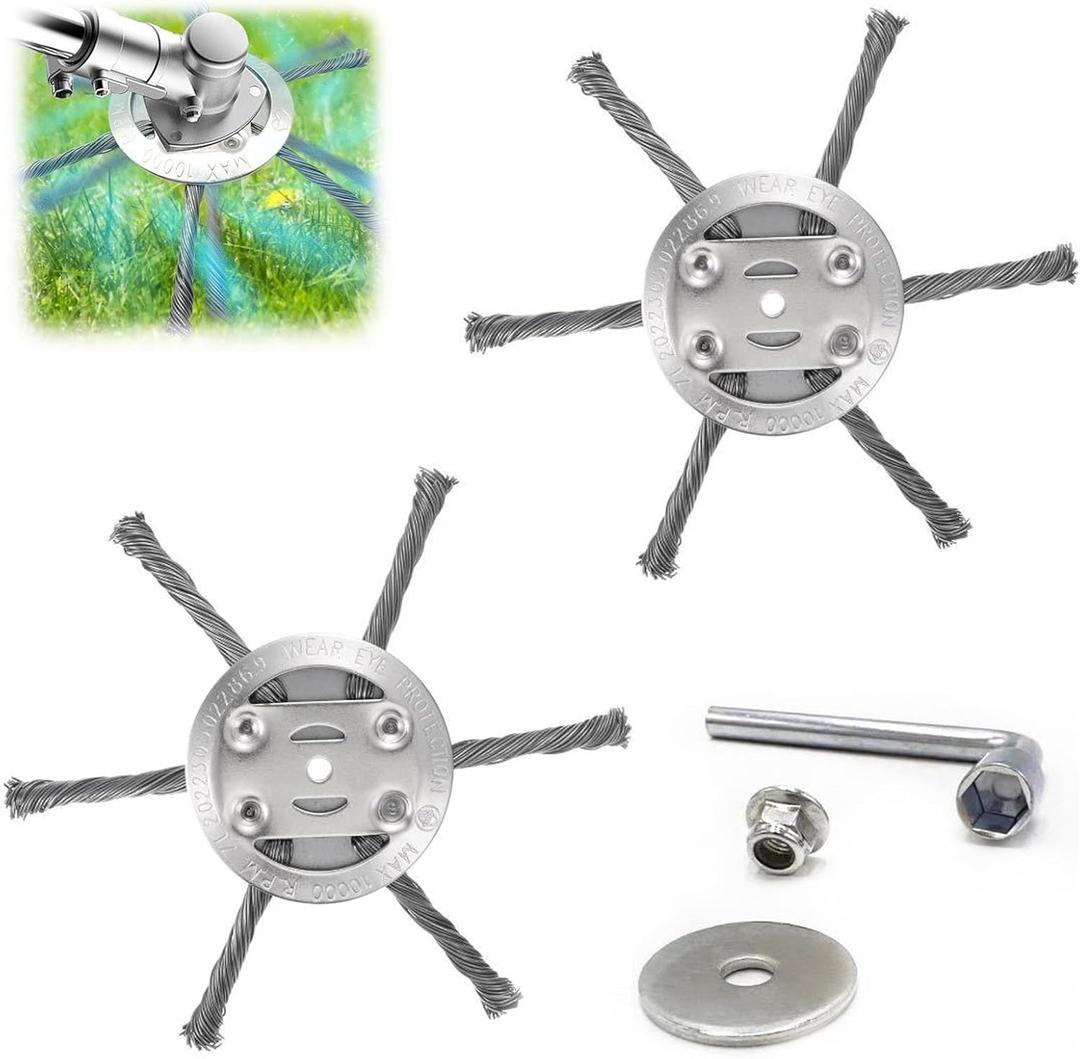 2PCS Universal Steel Wire Grass Trimmer Head,2025 New String Trimmer Replacement Head Steel,6 Inch Wire Brush Weed Trimmer Head,Universal Wire Weed Eater Head,for Lawn Mower Tray(6 Blade)