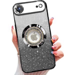 Misscase for iPhone Air Magnetic Glitter Case Compatible with MagSafe, Full Protection Slim Shockproof Case with Camera Lens Protector Plating Bling Cover Case for iPhone 17 Air 6.5" Black