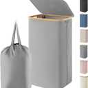 Lifewit 100L Laundry Basket with Lid, Clothes Hampers for Laundry with Bamboo Handles and 1 Removable Bag, Large Foldable Laundry Hamper for Bedroom, Bathroom, Dorm, Laundry Room, Silver Grey