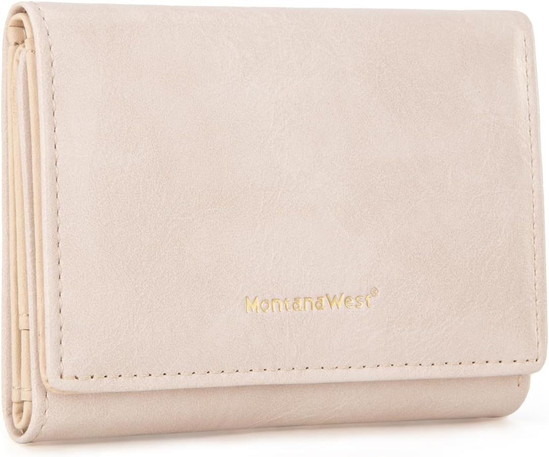 Montana West Wallet for Women Small Trifold Wallet RFID Blocking Wallets with ID Window (Beige)