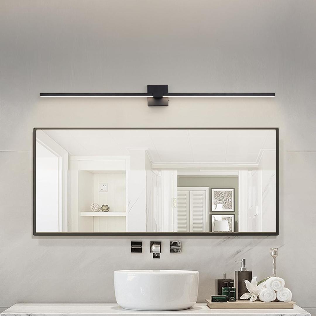 URSOLA Black Bathroom Light Fixtures, 48 inch Modern LED Vanity Lighting Over Mirror, 3CCT Dimmable Wall Sconces for Bedroom