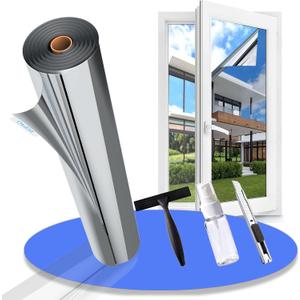 One Way Privacy Window Film Reflective Solar Control Window Film Heat Control Mirror Window Tint for Home Heat Blocking Daytime Privacy See Out Not in, Black Silver, 35.4Inch X 157.4 Inch