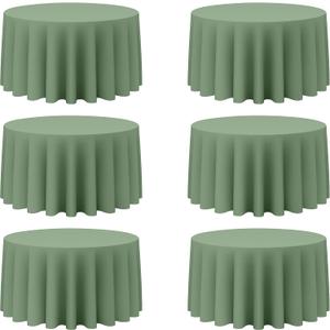 BRILLMAX 6 Pack Sage Green Round Tablecloths 120 Inch for 60 Tables - 150 GSM Polyester Fabric, Floor Length Drop, Water, Stain & Wrinkle Resistant Cloth Cover for Wedding Reception Banquet Dining