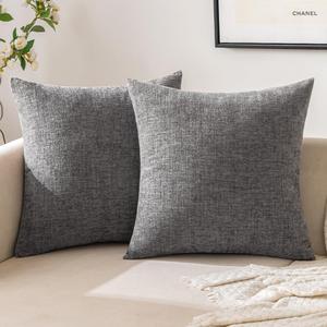 EMEMA 18x18 Inch Pillow CoversPack of 2 Soft Chenille Decorative Couch Pillow Covers Farmhouse Solid Dyed Square Pillowcases for Sofa Bed Gray(Only Covers)