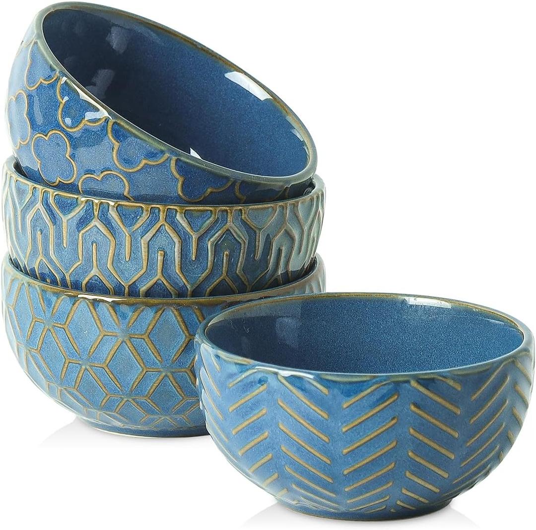 Sureasy Mini Ceramic Dipping Bowls  4 oz, 3.5 Inch Small Bowls for Sauces & Side Dishes, Microwave & Dishwasher Safe, Set of 4, Blue