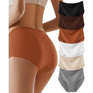 AIVEITE Womens Underwear Full Coverage No Show High Waisted Seamless Ladies Panties, 6 Color Pack, Large