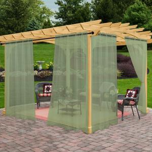 Outdoor Sheer Curtains for Patio Waterproof, 2 Panels Rod Pocket Indoor/Outdoor Voile Sage Green Sheer Curtain for Pergola, Porch, Cabana and Gazebo52 x 108 Inch