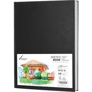 Hardcover 9" x 12" Sketch Pads for Drawing, 110 Sheets, 80lb/120GSM Marker Sketchbook - Acid Free Paper, Durable Binding, Bleedproof, Professional Hardbound Sketchbook (Pack of 1)