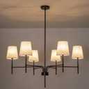 2026 New Black Chandeliers for Dining Room Light Fixture over Table, 34" 6-Light Transitional Modern Farmhouse Chandelier with White Fabric Shade, Pendant Lighting for Kitchen Island Living Room Foyer