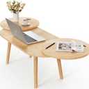Innens Coffee Table,Modern Coffee Table for Living Room,Rotatable Small Round Nesting Tables Built in Holder,Expandable Bamboo Mid Century Oval Home Furniture for Apartment,Office,Caravans