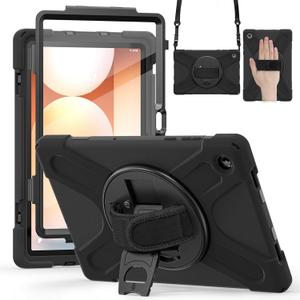 ZenRich Rugged Tablet Case for Samsung Galaxy A11 Plus / A11+ 2025 11 Inch, Heavy Duty Shockproof Protective Cover with Screen Protector, 360 Rotating Kickstand, Hand Strap & Shoulder Belt (Matte Black)