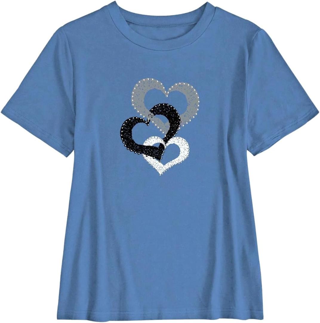 SOLY HUX Women's Heart Graphic Tee Shirts Crew Neck Short Sleeve Tops Classic Summer Tshirt (L)