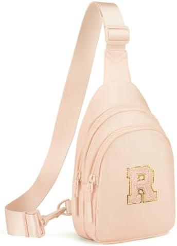 Viverte Small Initial Sling Bag Crossbody Bag Fanny Pack for Girls Women Cute Chest Bag Cross Body Bag Personalized Birthday Gifts for Her Trendy Preppy Stuff Cool Stuff for Girls (Coral Pink-R)