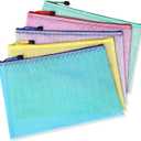 A4 Folder, Zip Lock Mesh Document Files Plastic Wallet Folder for School Office Home Homework Travel Storage
