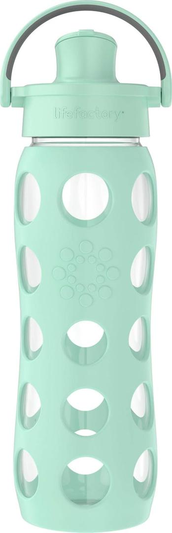 Lifefactory 22-Ounce Glass Water Bottle with Active Flip Cap and Protective Silicone Sleeve, Mint (22 Ounces)