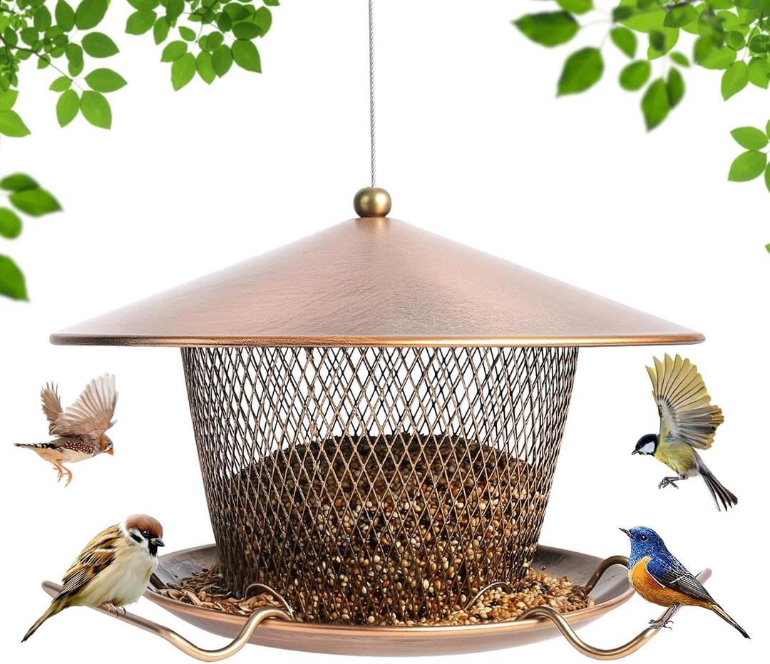 Metal Bird Feeder for Outdoors Hanging, Large Roof Bird Feeders for Small Birds, 3LB Wild Birdfeeder Squirrel Proof for Outside