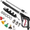 AURORA CAR Pressure Washer Gun with Swivel, with Replacement Wand Extension, with M22 14mm & 15mm Fitting, 3/8" Quick Connect Plug, 5 Nozzle Tips with Nozzle Holder, 5000PSI, 41 Inch, Stainless Steel
