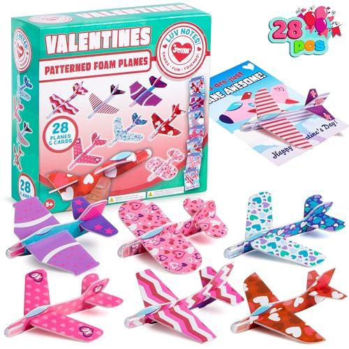 JOYIN 28 Valentine's Day Foam Airplanes for Kids, Greeting Cards with Punchline for Kids School Classroom Exchange Prizes Gift Supplies, Planes Party Favor