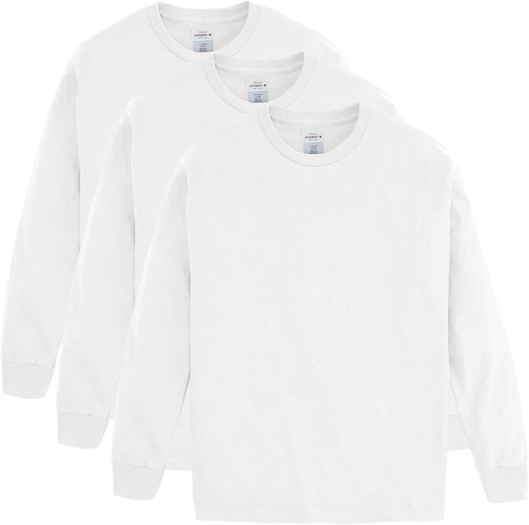 Hanes Boys ComfortSoft Long-Sleeve T-Shirt Pack, Cotton Tees for Boys, 3-Pack (White, XL)