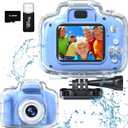Kids Camera Waterproof Underwater Camera for 3-12 Year Old Boys Girls 2 Inch IPS Screen 1080P HD Digital Kids Video Camera Indoor Outdoor Action Cameras Best Christmas Birthday Gifts (Blue)