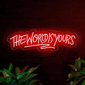 The World Is Yours Neon Sign for Wall Decor USB Power Dimmable LED Light Signs for Bedroom Game Room Mens Cave Beer Bar Wedding Birthday Empowering Party Letters Neon Light Up Sign For Office Graduation Birthday Gift for Women Man Teens (Neon WIY Red)