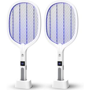WBM Smart 2 in 1 Electric Bug Zapper, Mosquitoes Trap Lamp & Racket, USB Rechargeable Electric Fly Swatter for Home and Outdoor Powerful Grid 3-Layer Safety Mesh Safe to Touch, Pack of 2
