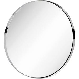 Hamilton Hills 30 Inch Polished Chrome Round Mirror for Bathroom - Circle Mirror - Brushed Metal Frame, Wall Mount Silver Polished Modern Round Mirror for Over Sink - Bath Mirrors for Bedroom, Hallway