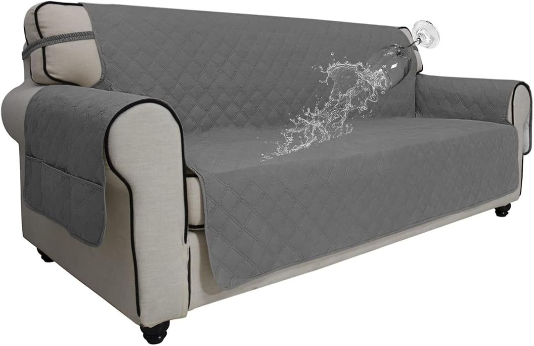 Easy-Going Sofa Slipcover Waterproof Couch Cover for 3 Cushion Couch Sofa Cover Furniture Protector Cover Pets Covers Washable Non-Slip Fabric Pets Kids Children Dog Cat (Sofa, Grey)