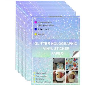 Bleidruck Printable Sparkle Holographic Sticker Paper 20 Sheets 8.5x11 Inch Waterproof Glitter Vinyl Sticker Paper Quick Dry for Inkjet/Laser Printer
