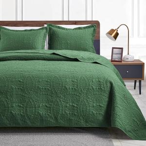 Love's cabin Quilts for Queen Bed Olive Green Bedspreads - Soft Bed Summer Lightweight Bedspread Comforter - Modern Style Coin Pattern Coverlet for All Season - 3 Pieces (1 Quilt, 2 Pillow Shams), Full/Queen