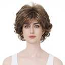 Aimole Short Curly Synthetic Wigs Full Capless Hair Women's Thick Wig for Everyday 12TT26 (Light Reddish Golden Brown with Bright Golden Blonde Highlighted)