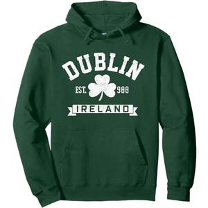 Dublin Ireland Shamrock Irish St. Patricks Day Dark Green Pullover Hoodie L