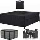 Patio Furniture Covers Waterproof - 420D Outdoor Table and Chair Set Cover with Built-in Storage Bag - Rectangular Patio Table Cover for 4-Seat Dining Set or Sectional Sofa - Black
