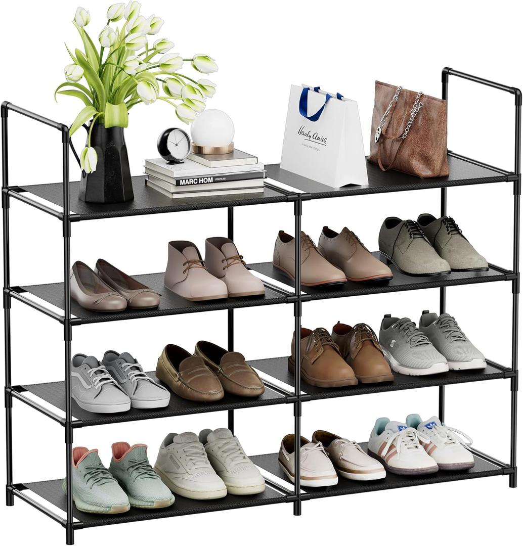 FIDUCIAL HOME 4 Tiers Shoe Rack Organizer 16-20 Pairs Stackable Shoe Storage Shelf Durable for Closet Entryway, Black