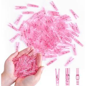 100PCS Pink Clothes Pins for Baby Shower Games Girl, Acrylic Clothes Pin Bulk, 1.4 Inch Mini Clothespins for Photos, DIY Crafts, Baby Shower Game Prop, Party Decorations Favors