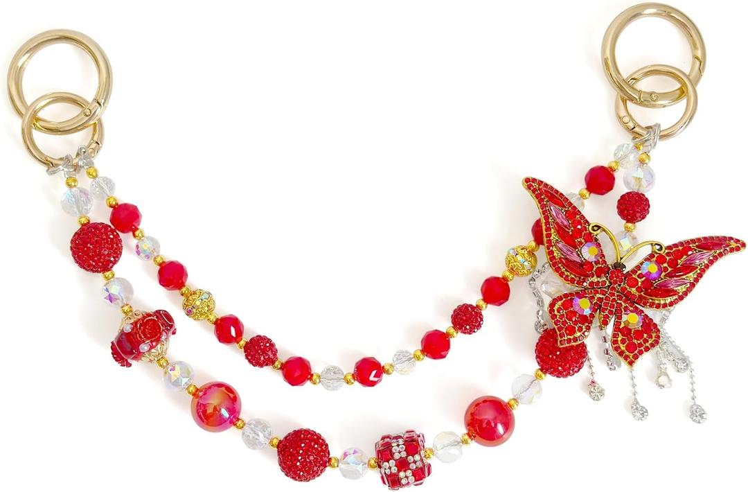 QTKJ Phone Charms Strap, Diamond Beaded Phone Charm, Wrist Strap Aesthetic CellPhone Keychain, Cute Beaded Lanyard for Women Bag Decoration, Car Keys, Camera,(Style 289