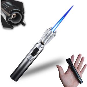 Torch Lighter - Windproof Jet Flame Refillable Butane Lighter with Adjustable Flame, Lightsaber Design, Visible Window, for Kitchen, Outdoor(Gas Not Include) (Black & White)