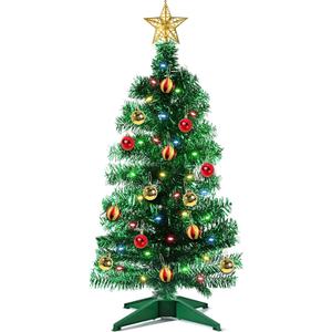 3 Ft Green Christmas Tree, 12 Modes Timer DIY 50 Multicolor Lights 15 Ball Ornaments 3D Star Battery Operated Artificial Xmas Tree for Indoor Home Holiday Party Decorations