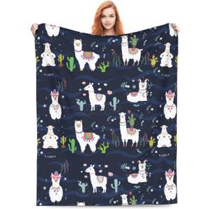 Cute Llama Soft Warm Throw Blanket Lightweight Flannel Fleece Bed Blanket Gift for Girls Boys Men Women Chair Couch 80"x60"