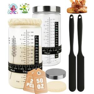 50oz Sourdough Starter Jar Kit, Large Capacity Sourdough Jar, Wide Mouth Sourdough Bread Starter Kit for Perfect Sour Dough Bread, Sourdough Starter Kit (Black, 2 Pack) 50oz Sourdough Starter Jar Kit, Large Capacity Sourdough Jar, Wide Mouth Sourdough Bread Starter Kit for Perfect Sour Dough Bread, Sourdough Starter Kit (Black, 2 Pack)