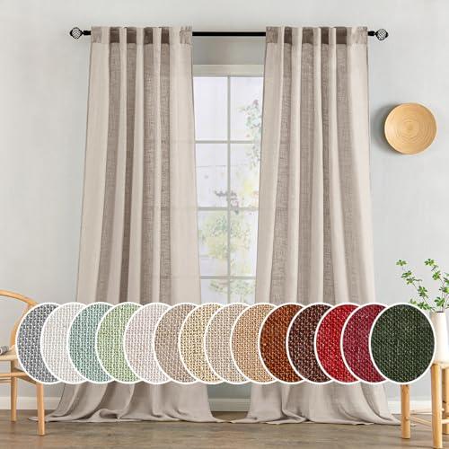 MIULEE Natural Linen Curtains 90 Inch Long 2 Panels for Bedroom Living Room, Soft Linen Textured Window Drapes Semi Sheer Light Filtering Back Tab Rod Pocket Farmhouse Modern Burlap Look Decor