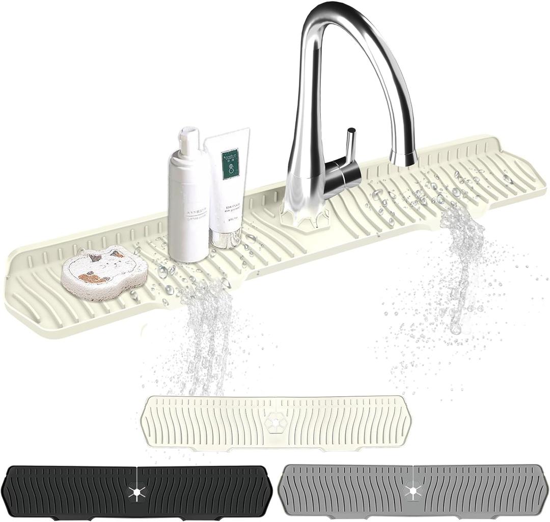 Kitchen Sink Splash Guard Gen2-30" x 6'' Silicone Sink Mat Splash Guard fit for Countertop, Bathroom,Farmhouse,RV by EBIGIC (off white)