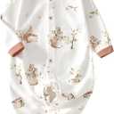 100% Organic Cotton Soft 3-24 Months Unisex Footless Newborn Baby Sleepers Pajamas Romper Boys Girls Long Sleeve (Rabbit, 3-6 Months)