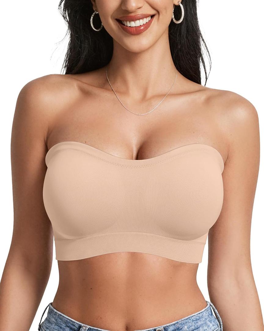 OEAK Strapless Bras for Women Wireless Bandeau Bra Non Slip Push Up Tube Top Seamless Bras Comfortable Padded Bralette,LArge