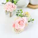 Meldel Wrist Corsage and Boutonniere Set(2pcs), Artificial Silk Rose Pink Wrist Flower for Bride Bridesmaids, Boutonniere for Groom Best Man Wedding Flower Accessories Prom Ceremony Party Decor