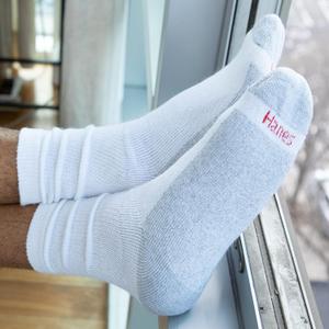 Hanes Men's Double Tough Crew Socks, 12-Pair Pack 6-12 White/ Grey Foot Bottom Hanes Men's Double Tough Crew Socks, 12-Pair Pack 6-12 White/ Grey Foot Bottom