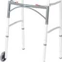 Drive Medical Two-Button Folding Walker With Wheels - Lightweight Rolling Mobility Support - Adjustable Height - Dual Push-Button Operation - 5 Inch Front Wheels - Durable Aluminum - Silver