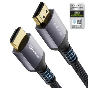Stouchi HDMI Cables eARC 10FT (Certified) 48Gbps Ultra High Speed HDMI Cable Braided Nylon 8K@60 4K120Hz 2K144Hz HDR10 4:4:4 HDCP 2.2&2.3 Dolby Compatible for PS5, Mac mini M4 2024, UHD TV and PC (Grey)